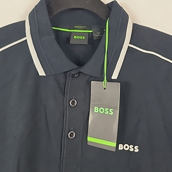 Boss Men's Paddy Dark Blue Contrast Collar Regular Fit Polo Shirt Sz M - Picture 2 of 5